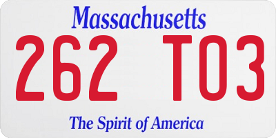 MA license plate 262TO3