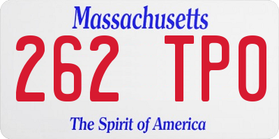 MA license plate 262TP0