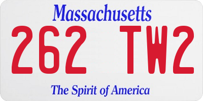 MA license plate 262TW2