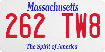 MA license plate 262TW8