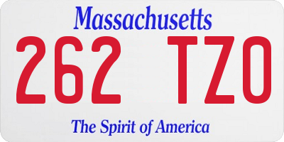 MA license plate 262TZ0
