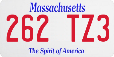 MA license plate 262TZ3