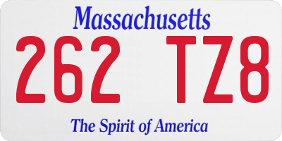 MA license plate 262TZ8