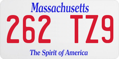 MA license plate 262TZ9