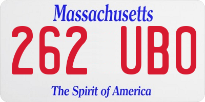 MA license plate 262UB0