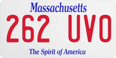 MA license plate 262UV0