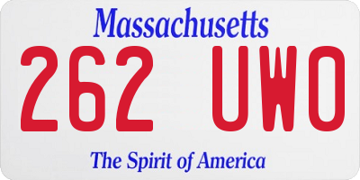 MA license plate 262UW0