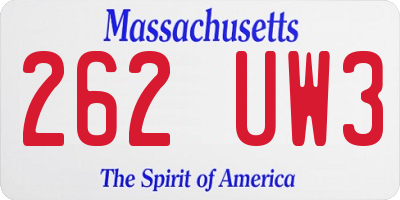 MA license plate 262UW3