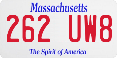 MA license plate 262UW8