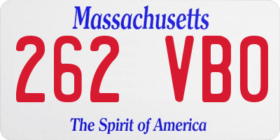 MA license plate 262VB0
