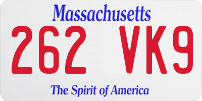MA license plate 262VK9