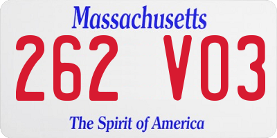 MA license plate 262VO3