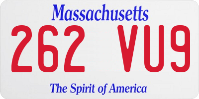 MA license plate 262VU9