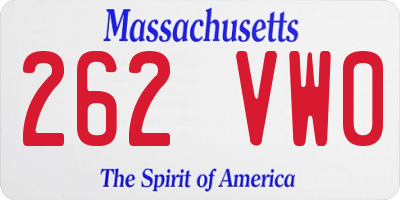 MA license plate 262VW0