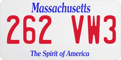 MA license plate 262VW3