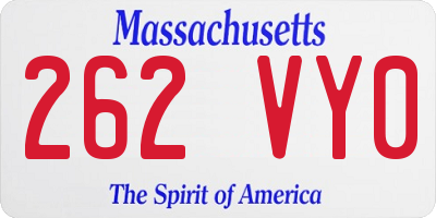 MA license plate 262VY0