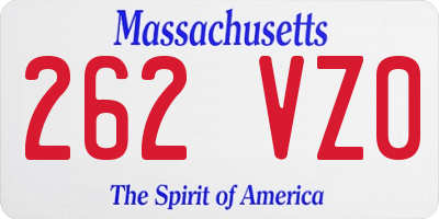 MA license plate 262VZ0