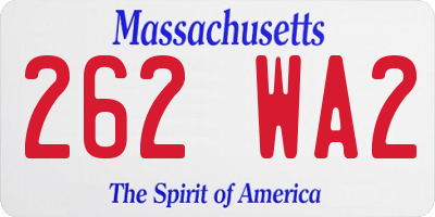 MA license plate 262WA2