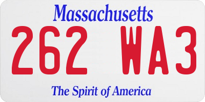 MA license plate 262WA3