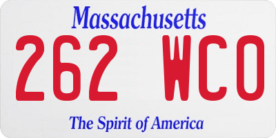 MA license plate 262WC0