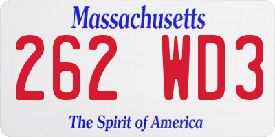 MA license plate 262WD3