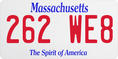 MA license plate 262WE8