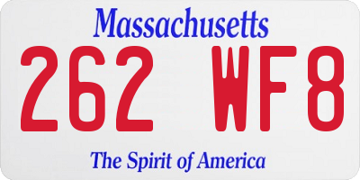 MA license plate 262WF8