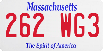 MA license plate 262WG3