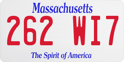 MA license plate 262WI7