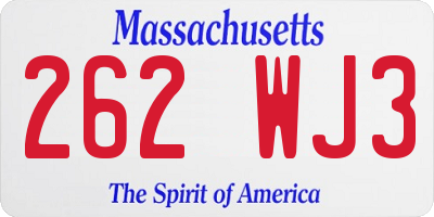 MA license plate 262WJ3
