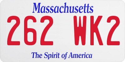 MA license plate 262WK2