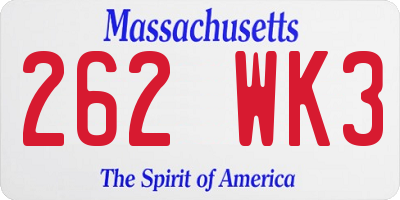 MA license plate 262WK3