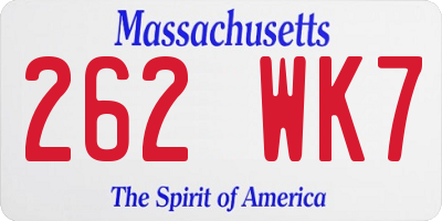 MA license plate 262WK7