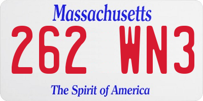 MA license plate 262WN3