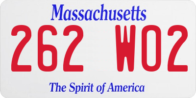 MA license plate 262WO2
