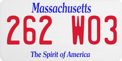 MA license plate 262WO3