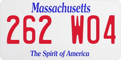 MA license plate 262WO4
