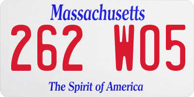MA license plate 262WO5