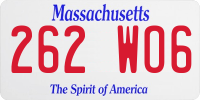 MA license plate 262WO6