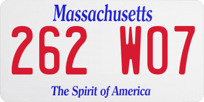 MA license plate 262WO7