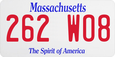 MA license plate 262WO8