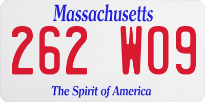 MA license plate 262WO9