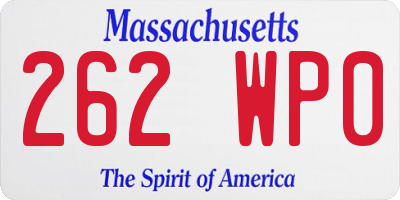 MA license plate 262WP0