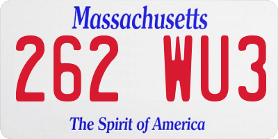 MA license plate 262WU3