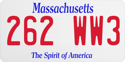 MA license plate 262WW3