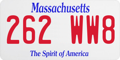 MA license plate 262WW8