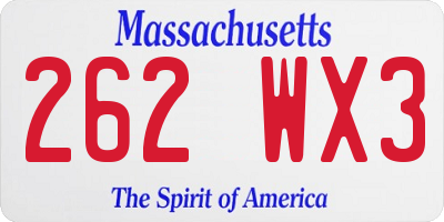 MA license plate 262WX3