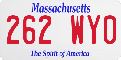 MA license plate 262WY0