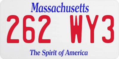 MA license plate 262WY3