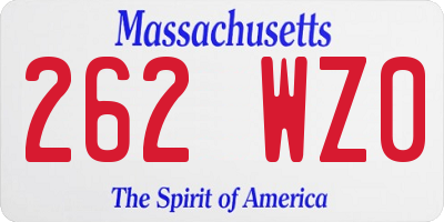 MA license plate 262WZ0